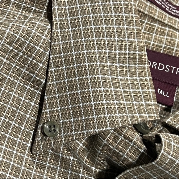 Nordstrom Checkered Long Sleeve Button Down Brown Long Sleeve Shirt Mens - Picture 4 of 5